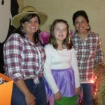 Three women in cowboy hats and plaid shirts.