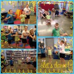 A collage of photos with children playing and dancing.